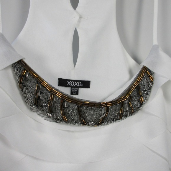 XOXO Tank Cami Top Women M White Beaded Neckline Layered Casual Y2K Preppy 142 - Picture 6 of 13